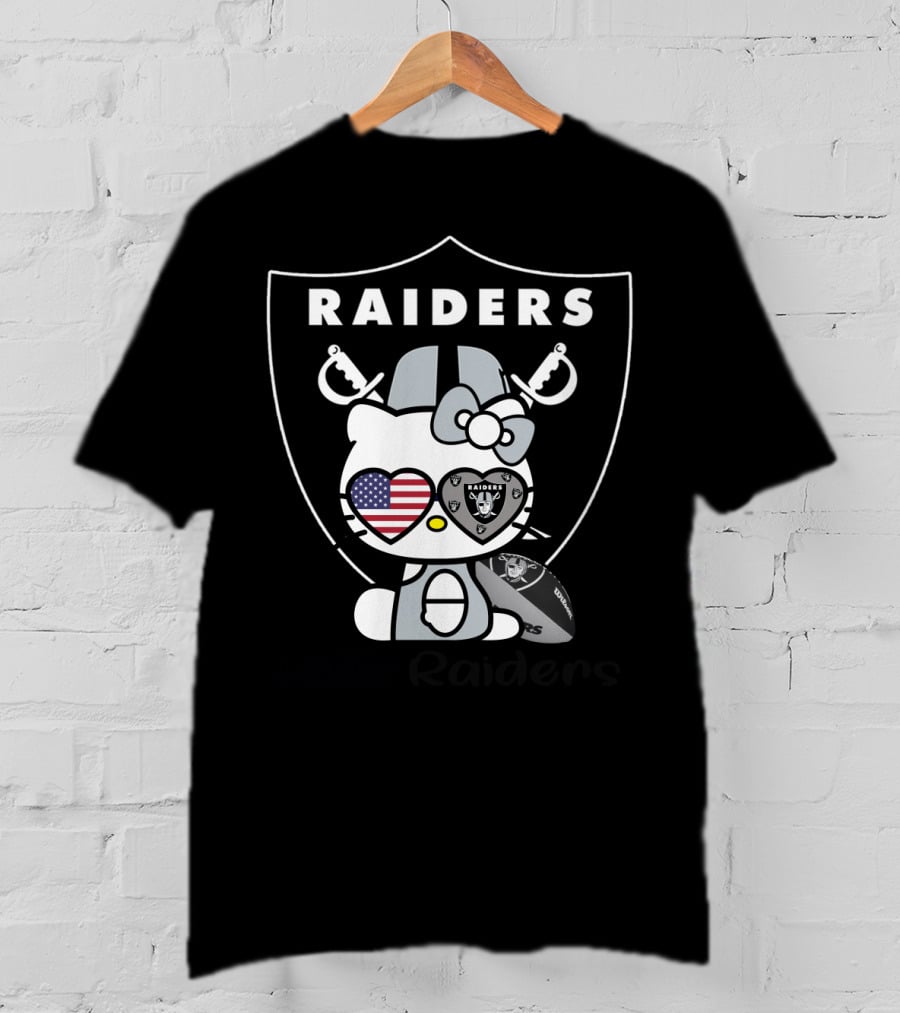 Hello Raiders American Flag Heart Raiders Football T-Shirt