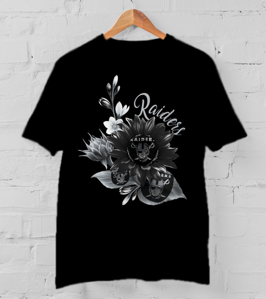 Raiders Floral Black And White T-Shirt