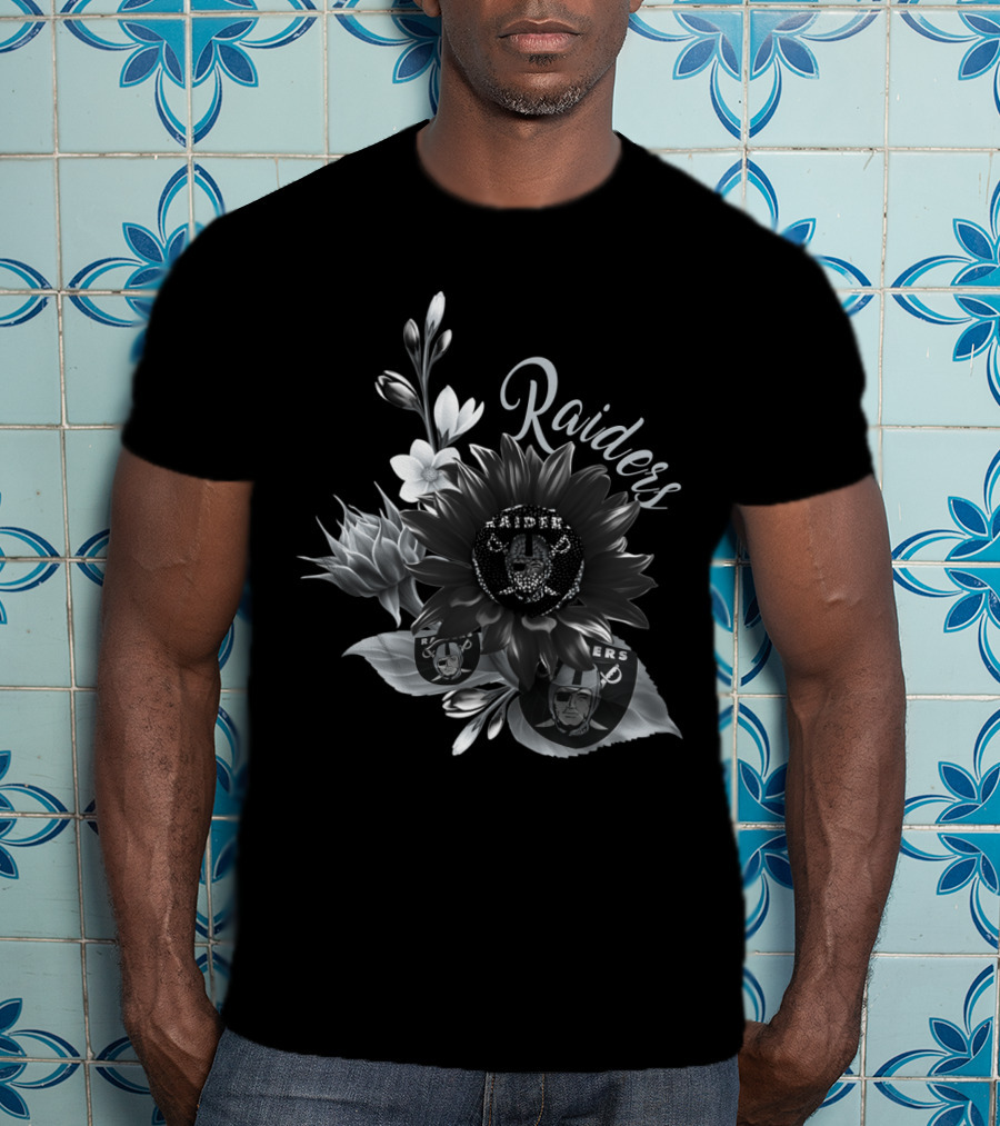 Raiders Floral Black And White T-Shirt