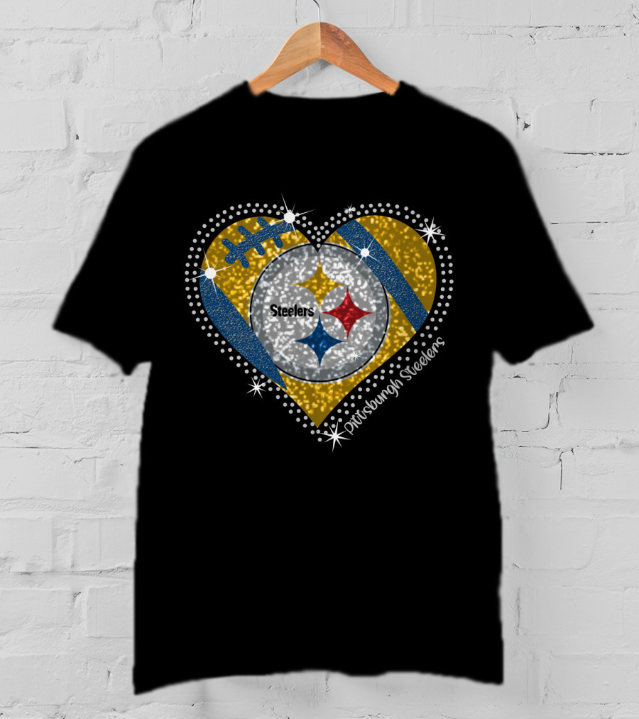 Pittsburgh Steelers Heart Sparkle Football T-Shirt