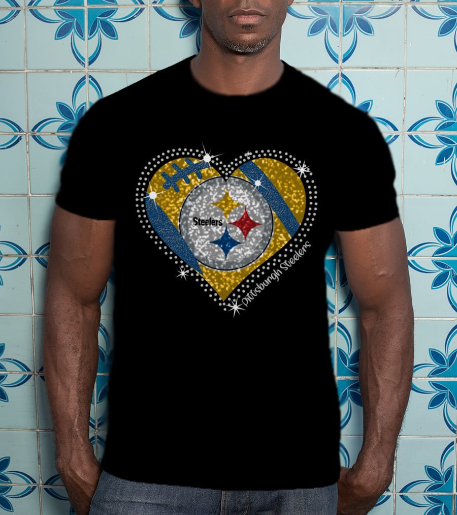 Pittsburgh Steelers Heart Sparkle Football T-Shirt