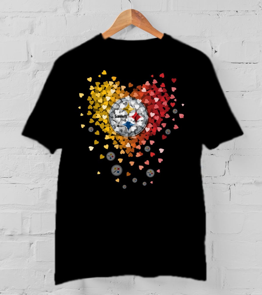 Pittsburgh Steelers Heart With Logo And Colorful Hearts Display T-Shirt