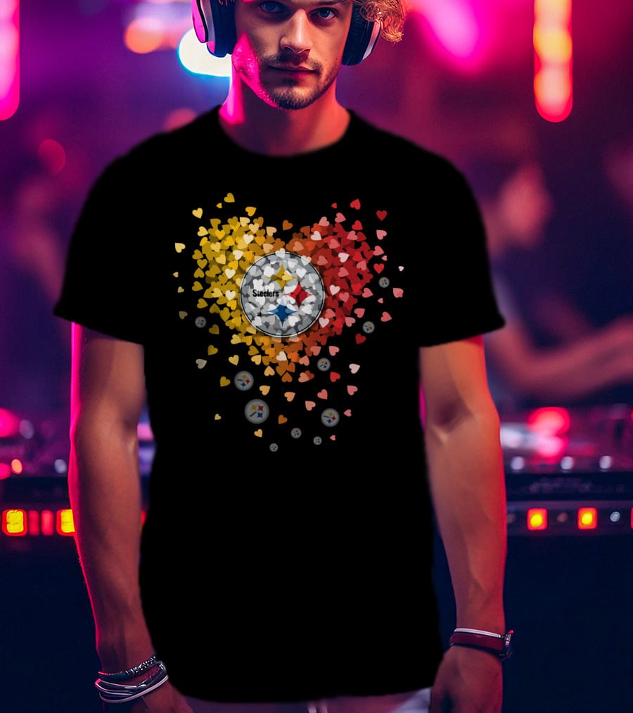 Pittsburgh Steelers Heart With Logo And Colorful Hearts Display T-Shirt