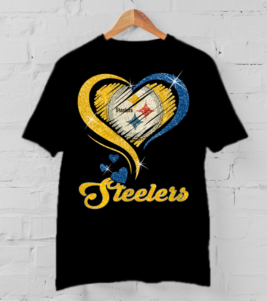 Pittsburgh Steelers Heart And Stars Glitter T-Shirt