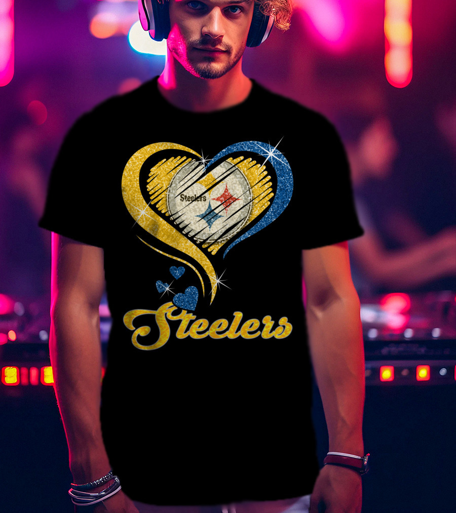 Pittsburgh Steelers Heart And Stars Glitter T-Shirt