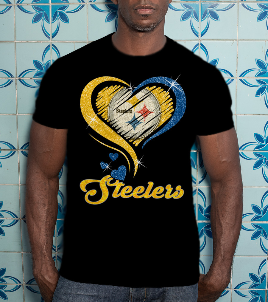 Pittsburgh Steelers Heart And Stars Glitter T-Shirt