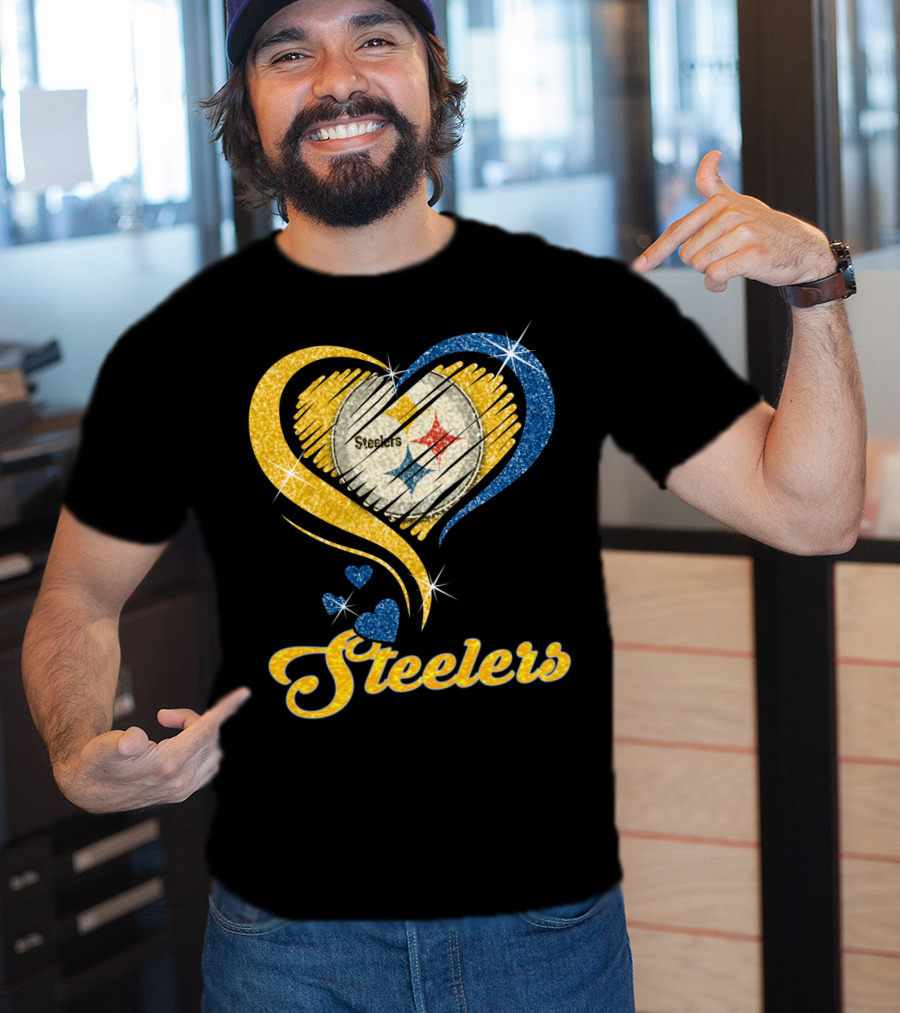 Pittsburgh Steelers Heart And Stars Glitter T-Shirt