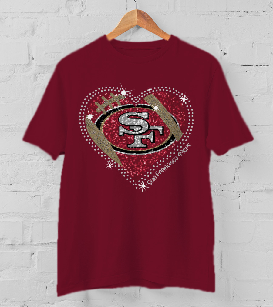 San Francisco 49ers Heart Sparkle Motif T-Shirt