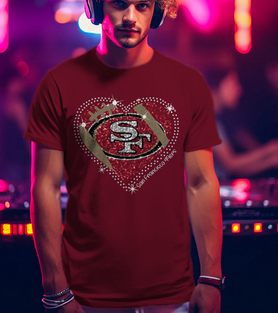 San Francisco 49ers Heart Sparkle Motif T-Shirt