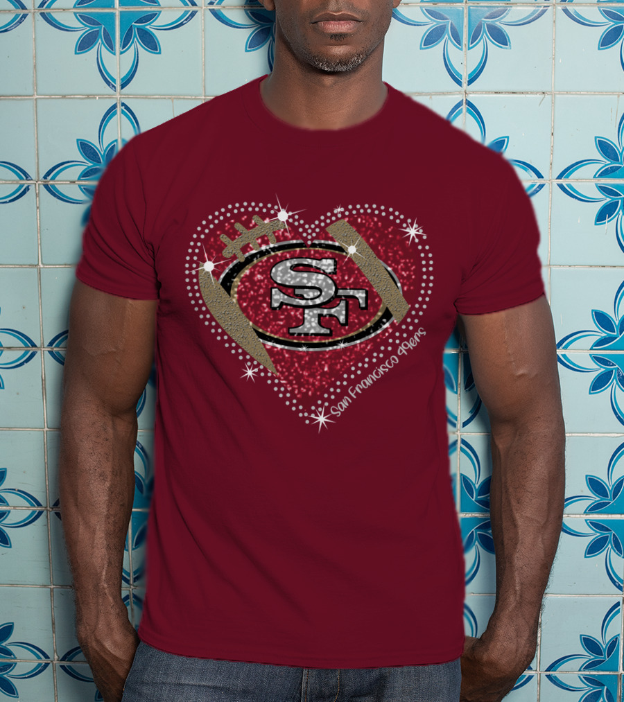 San Francisco 49ers Heart Sparkle Motif T-Shirt