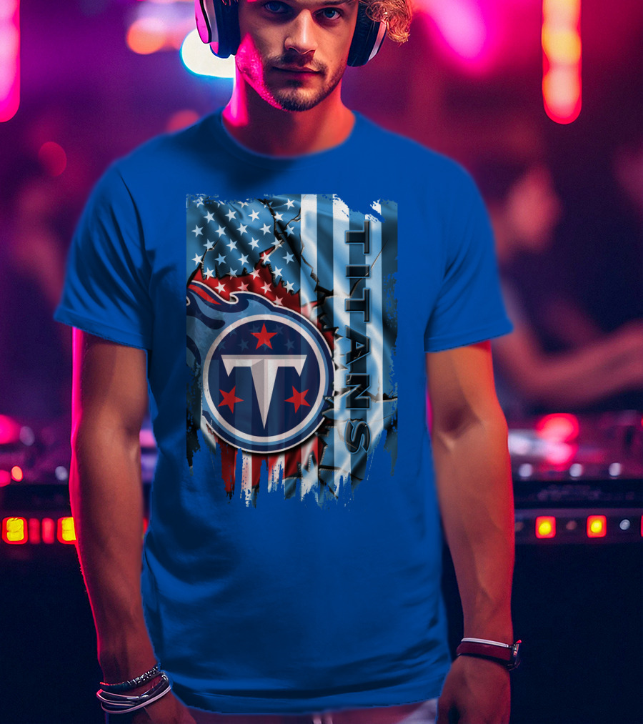 Tennessee Titans American Flag Background Stars And Stripes T-Shirt