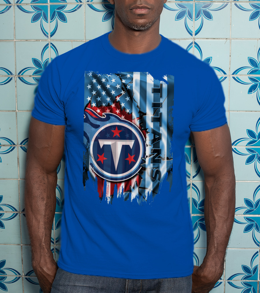 Tennessee Titans American Flag Background Stars And Stripes T-Shirt