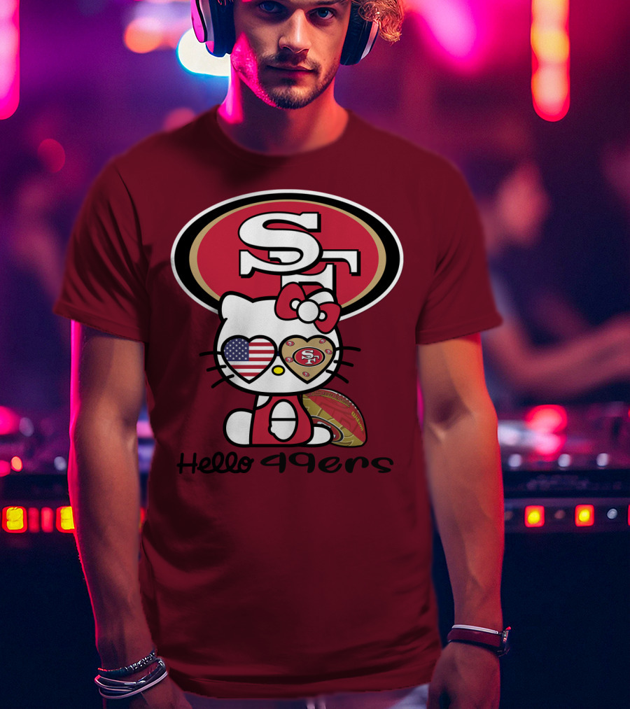 Hello 49ers San Francisco 49ers Football Fan Heart Kitty T-Shirt