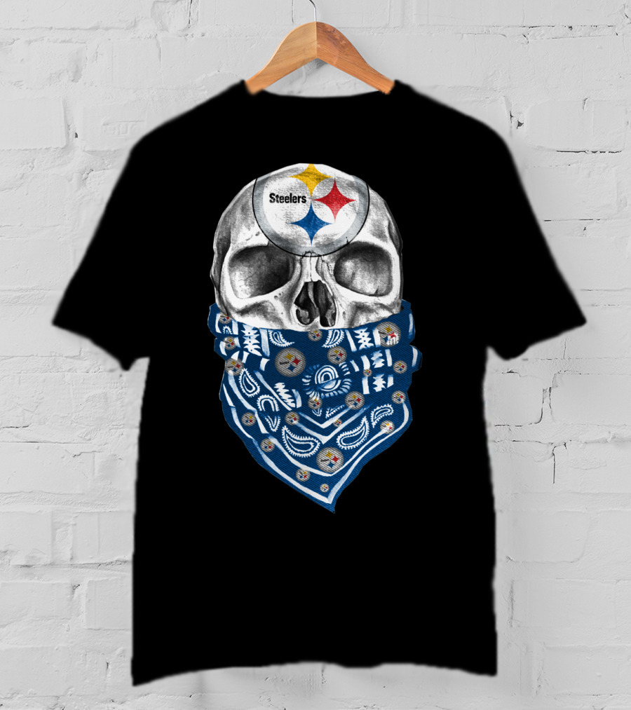 Pittsburgh Steelers Skull Bandana With Team Logo Elements T-Shirt