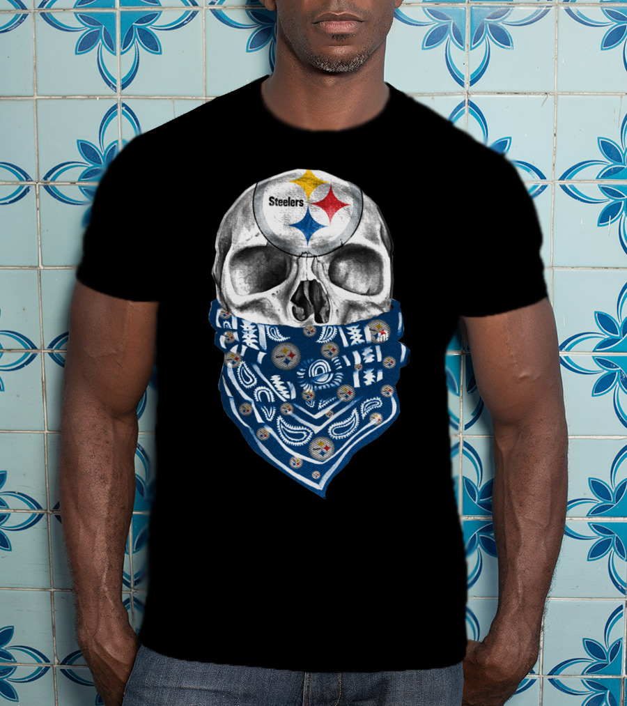 Pittsburgh Steelers Skull Bandana With Team Logo Elements T-Shirt