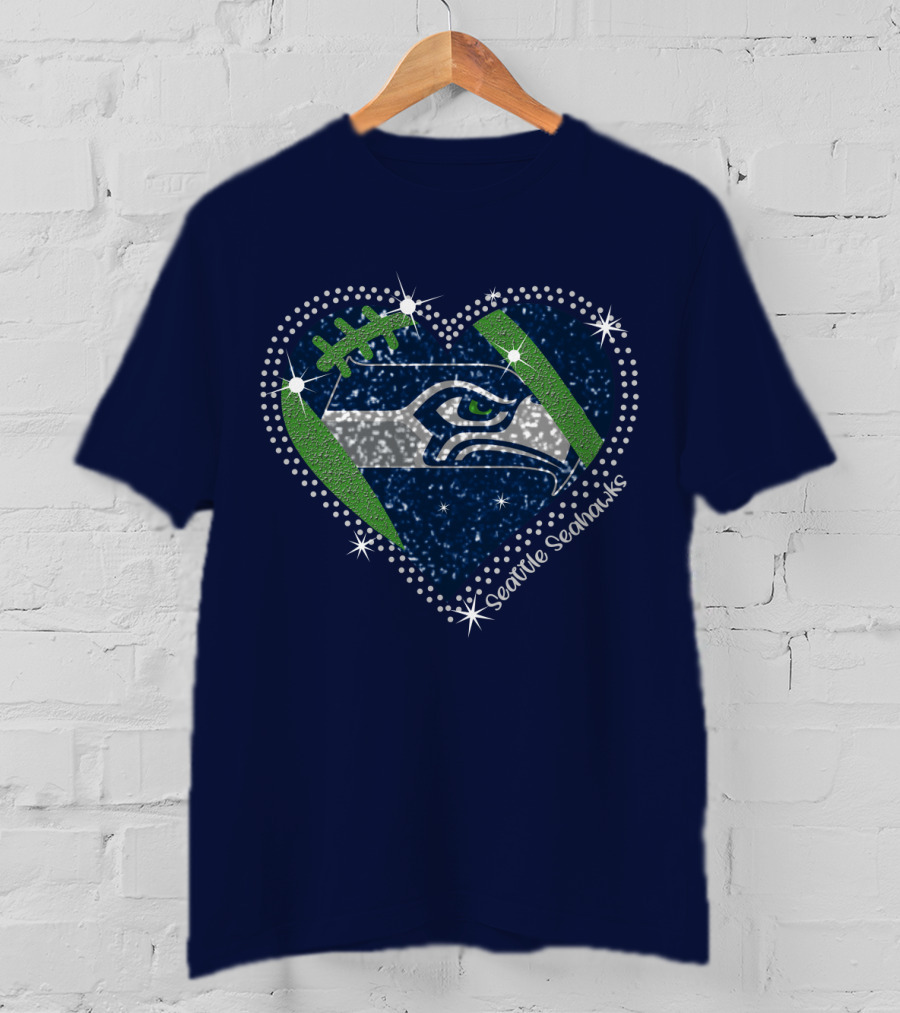 Seattle Seahawks Heart Sparkle Football T-Shirt