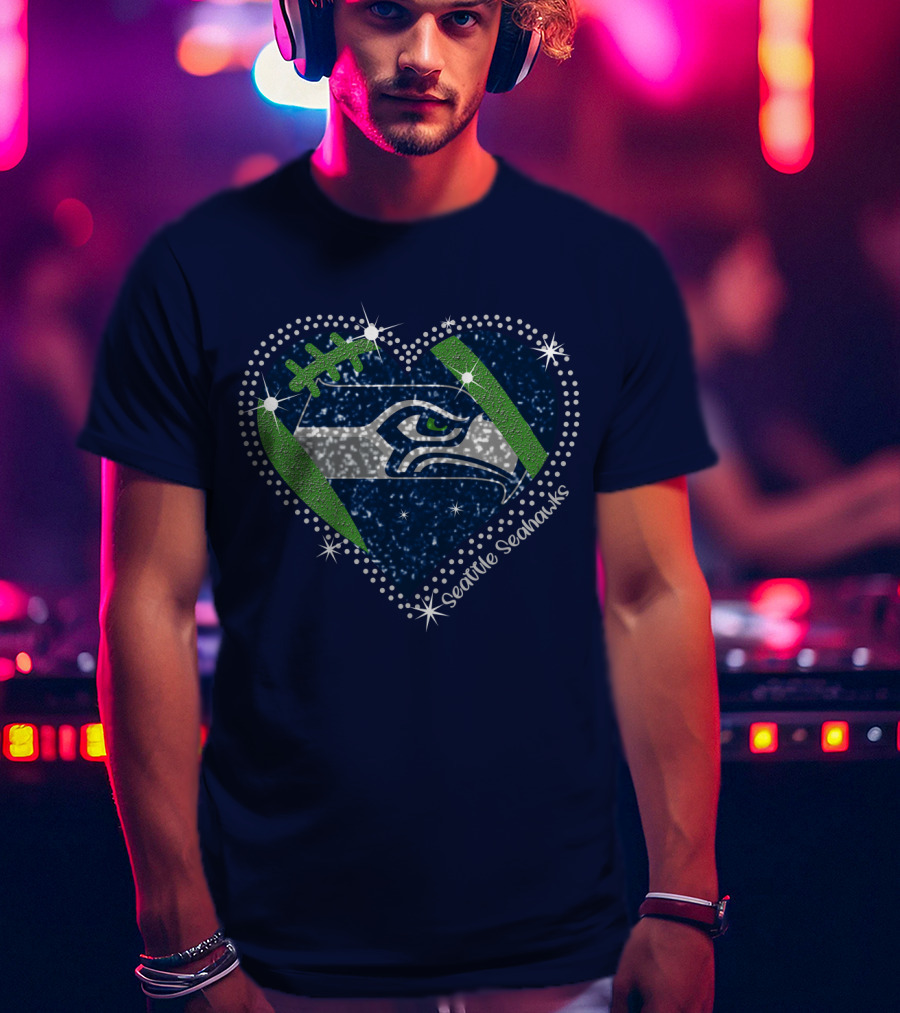 Seattle Seahawks Heart Sparkle Football T-Shirt