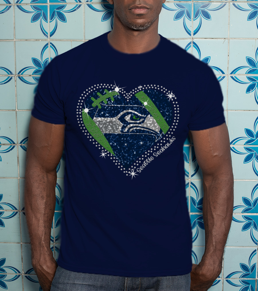 Seattle Seahawks Heart Sparkle Football T-Shirt