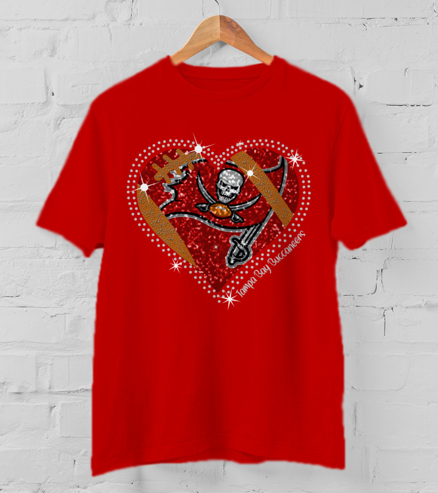 Tampa Bay Buccaneers Heart Logo With Football And Sword Elements T-Shirt