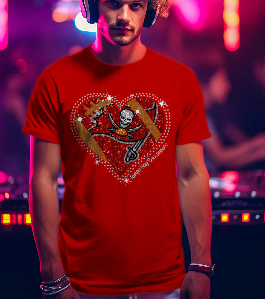 Tampa Bay Buccaneers Heart Logo With Football And Sword Elements T-Shirt