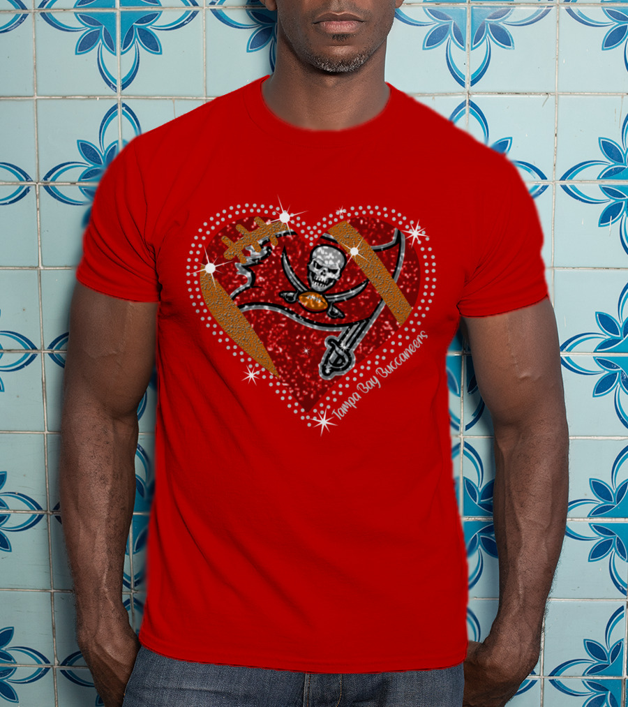 Tampa Bay Buccaneers Heart Logo With Football And Sword Elements T-Shirt