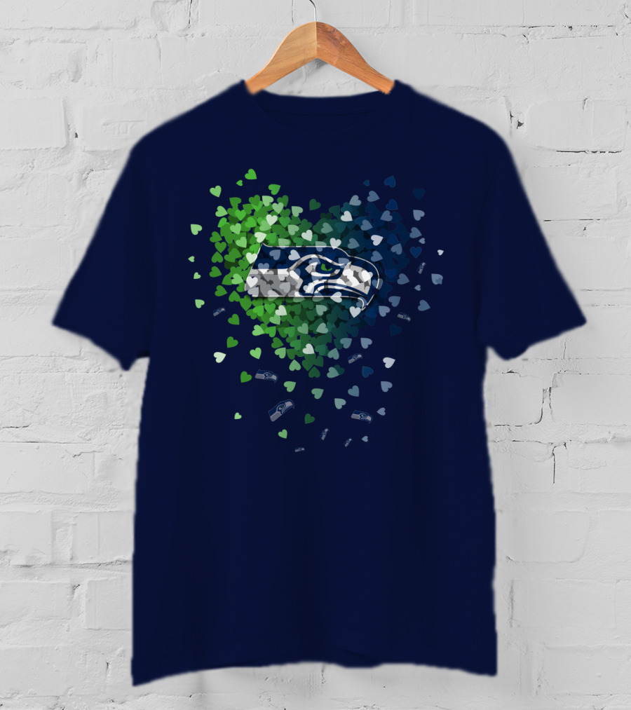 Seattle Seahawks Heart Logo Blue And Green Hearts T-Shirt