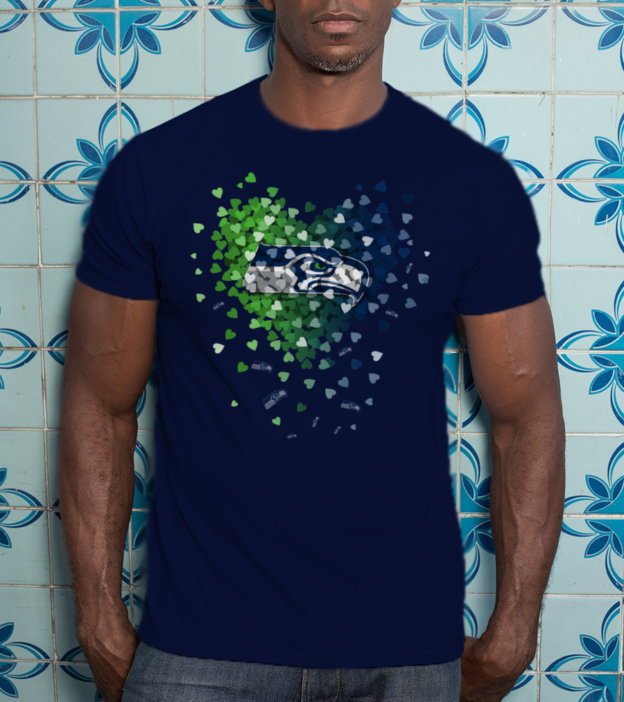 Seattle Seahawks Heart Logo Blue And Green Hearts T-Shirt