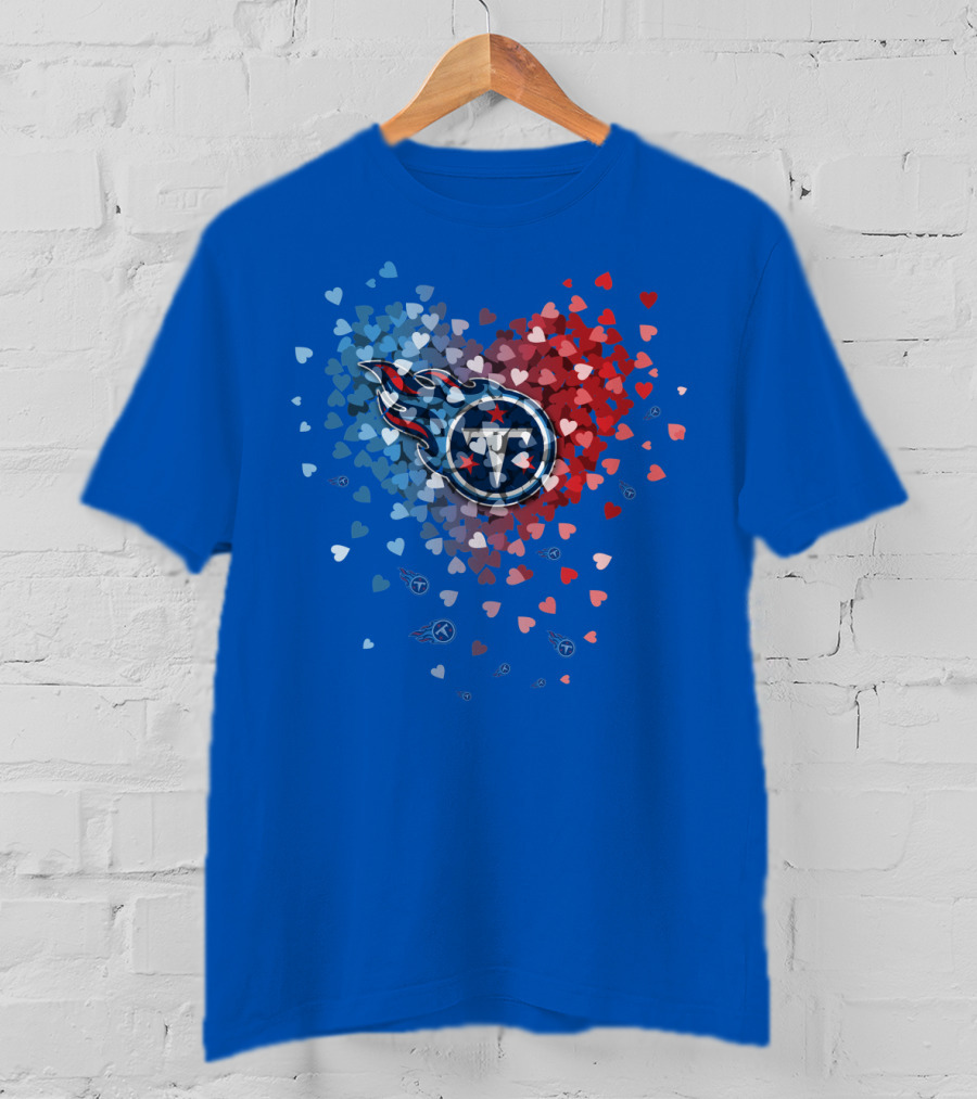 Tennessee Titans Heart Logo Red And Blue Hearts T-Shirt