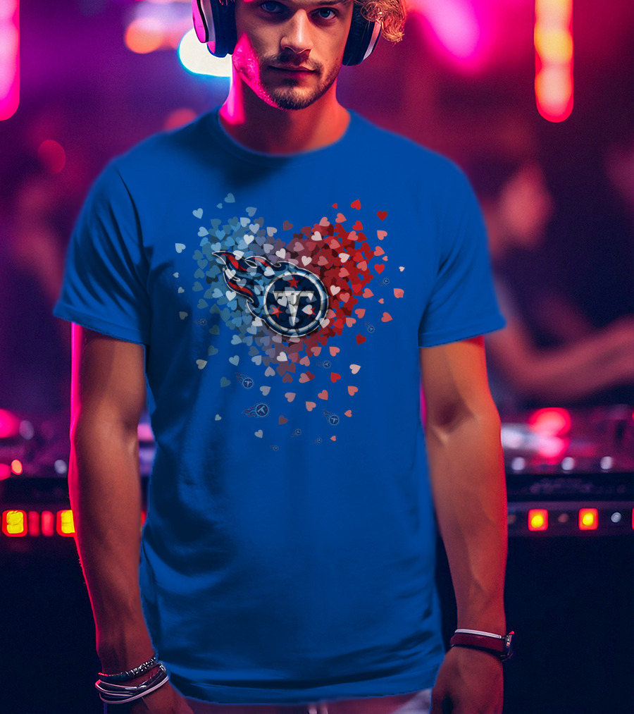 Tennessee Titans Heart Logo Red And Blue Hearts T-Shirt