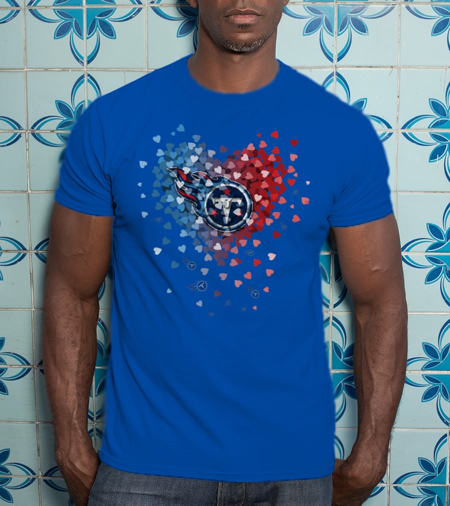 Tennessee Titans Heart Logo Red And Blue Hearts T-Shirt