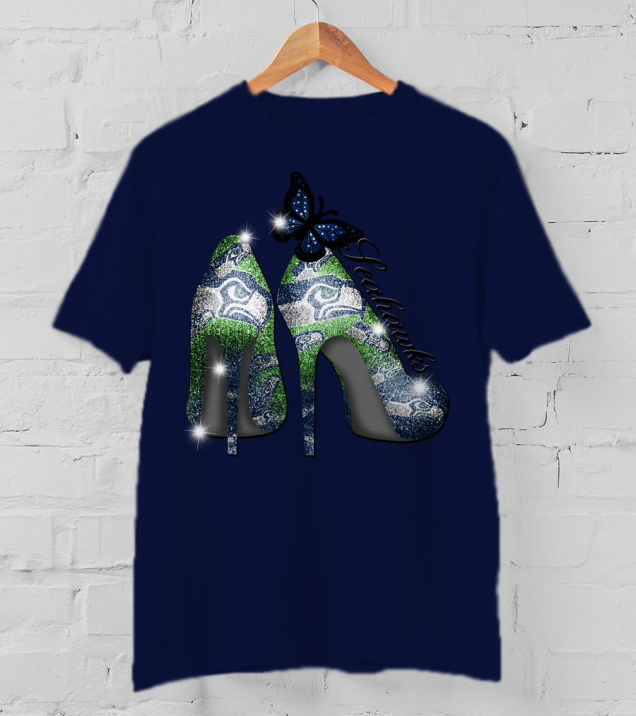 Seattle Seahawks High Heels Butterfly Sparkle T-Shirt