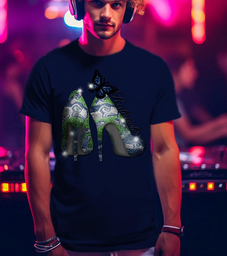 Seattle Seahawks High Heels Butterfly Sparkle T-Shirt