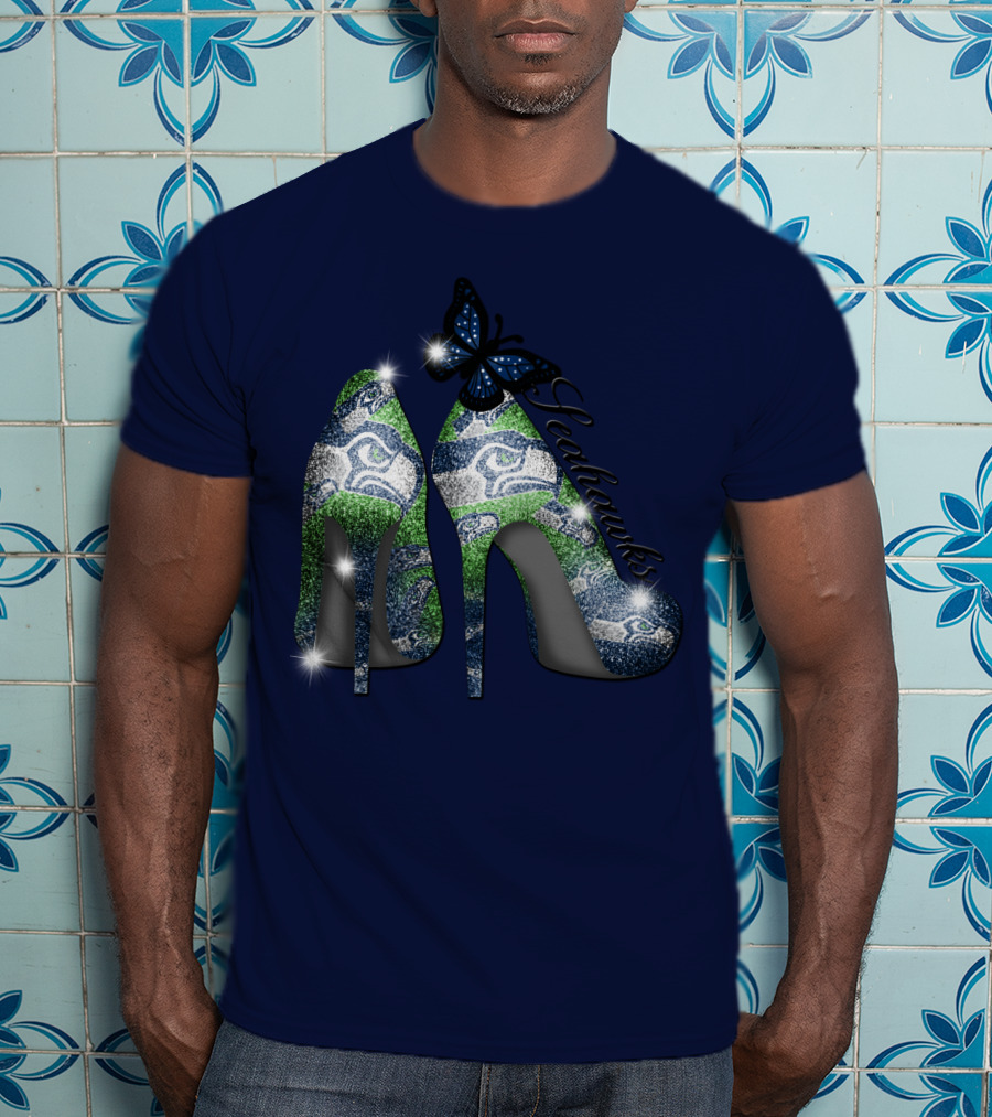 Seattle Seahawks High Heels Butterfly Sparkle T-Shirt