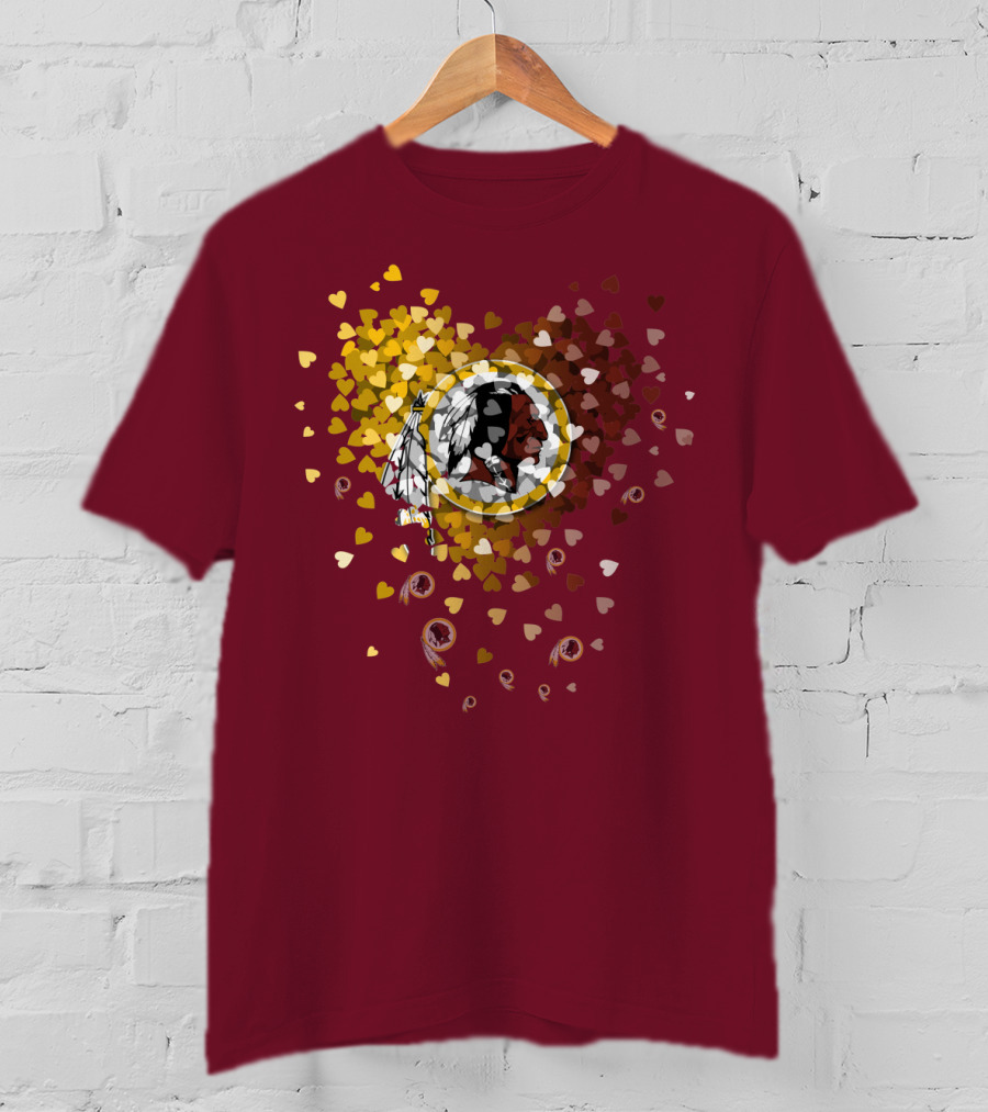 Washington Redskins Heart-Shaped Design With Logo And Colorful Hearts T-Shirt