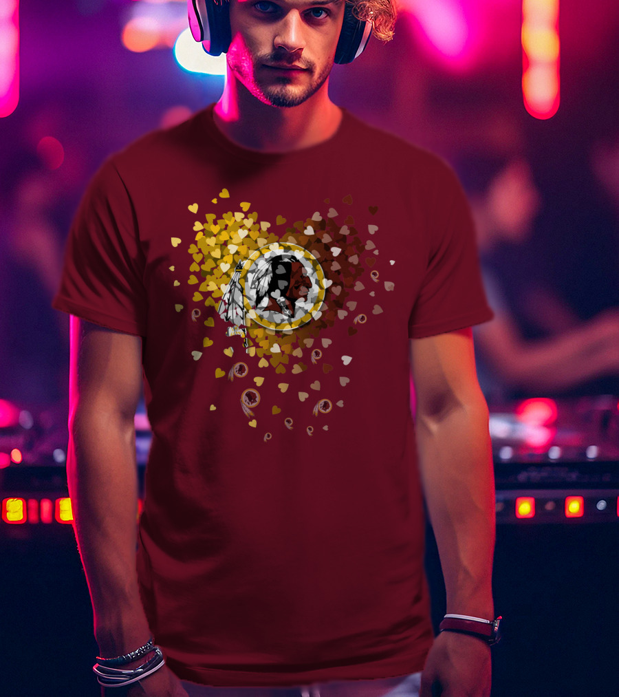 Washington Redskins Heart-Shaped Design With Logo And Colorful Hearts T-Shirt