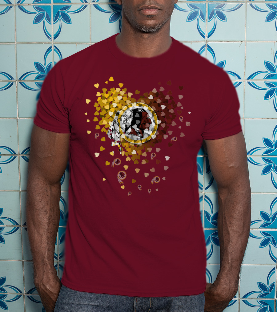 Washington Redskins Heart-Shaped Design With Logo And Colorful Hearts T-Shirt
