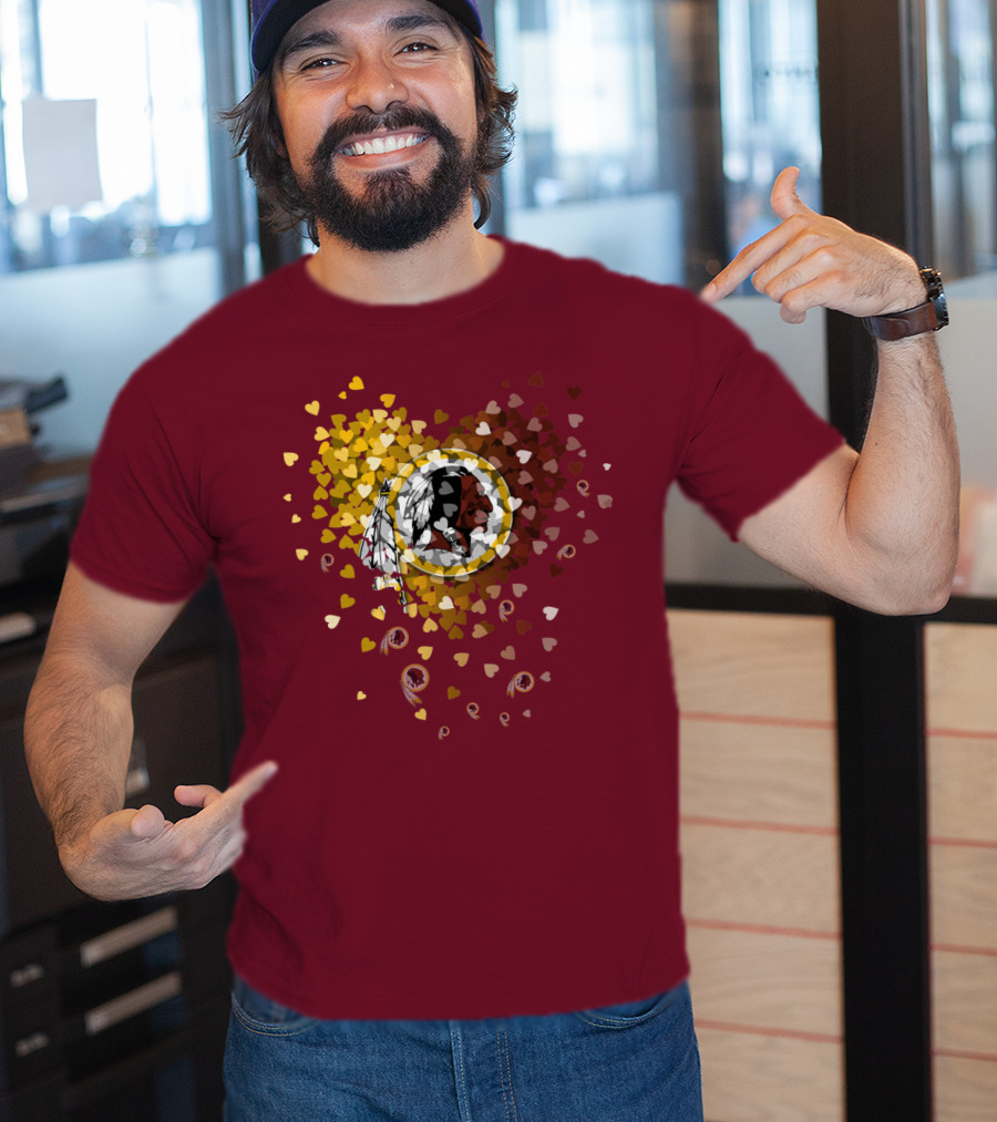 Washington Redskins Heart-Shaped Design With Logo And Colorful Hearts T-Shirt