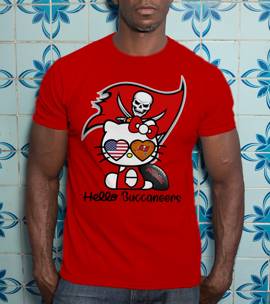 Hello Buccaneers Tampa Bay Buccaneers Football Skull Flag Kitty T-Shirt