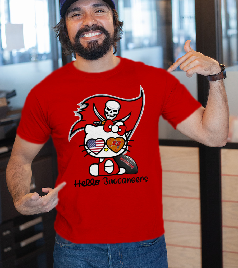 Hello Buccaneers Tampa Bay Buccaneers Football Skull Flag Kitty T-Shirt