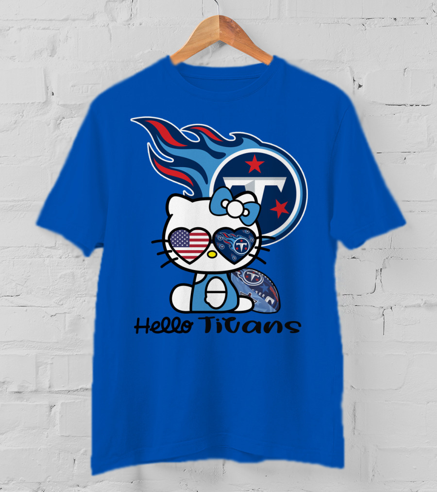 Hello Titans Tennessee Titans Football Kitty With Heart T-Shirt