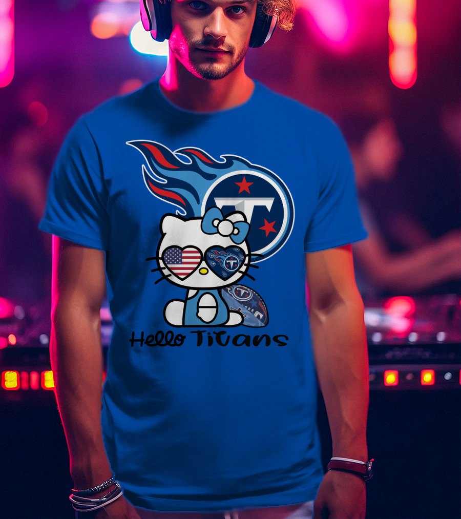 Hello Titans Tennessee Titans Football Kitty With Heart T-Shirt
