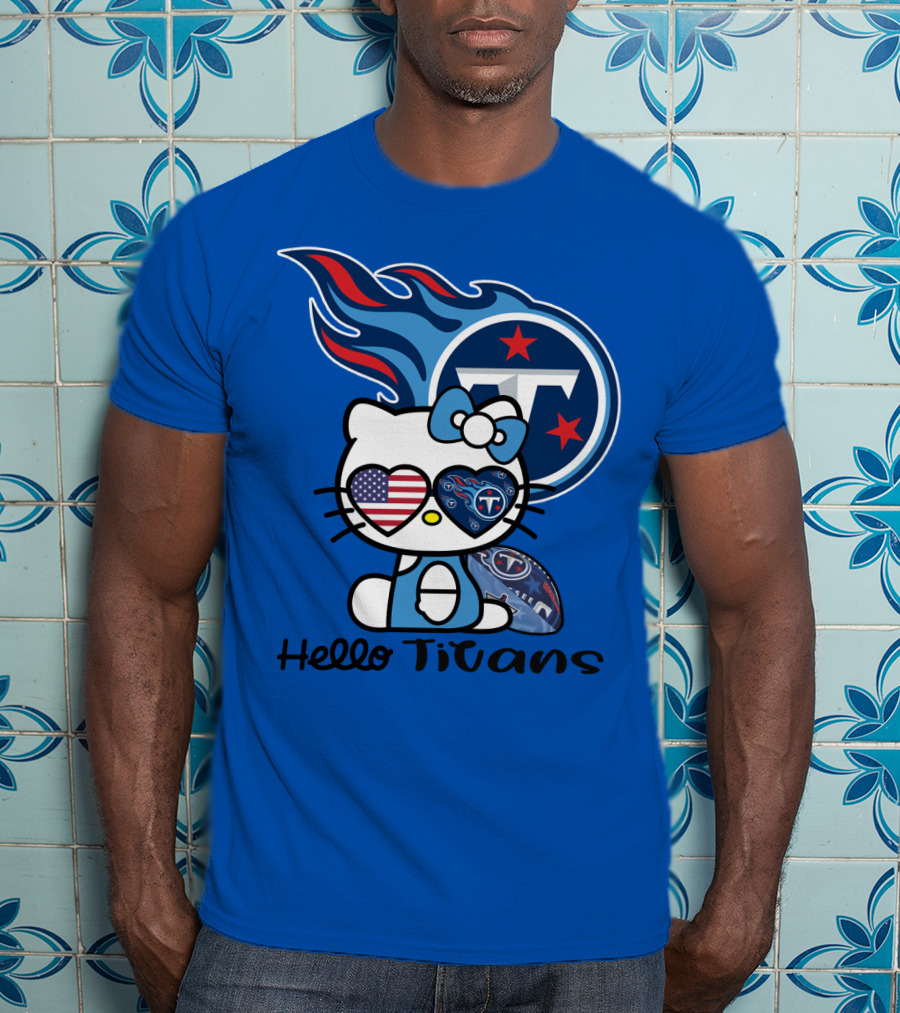 Hello Titans Tennessee Titans Football Kitty With Heart T-Shirt