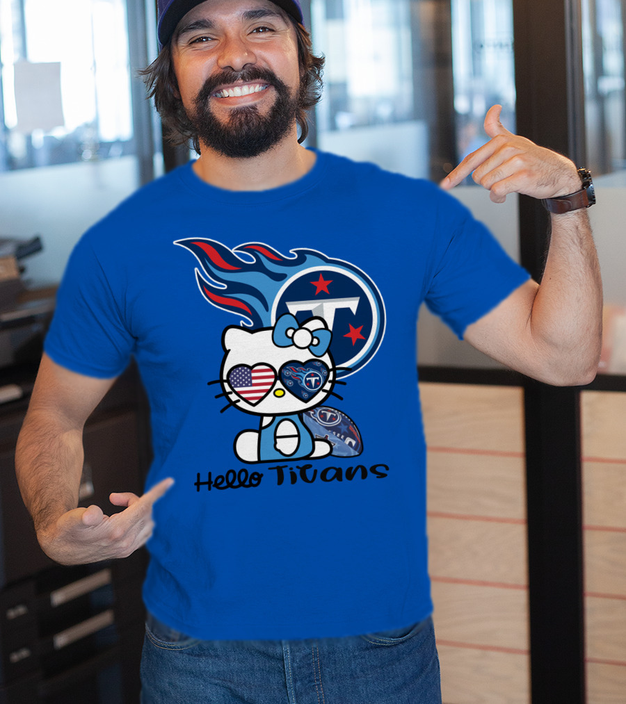 Hello Titans Tennessee Titans Football Kitty With Heart T-Shirt