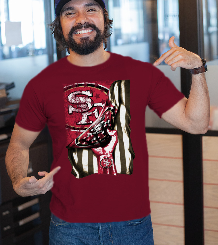 San Francisco 49ers Sf Hand Flag Stars Stripes T-Shirt