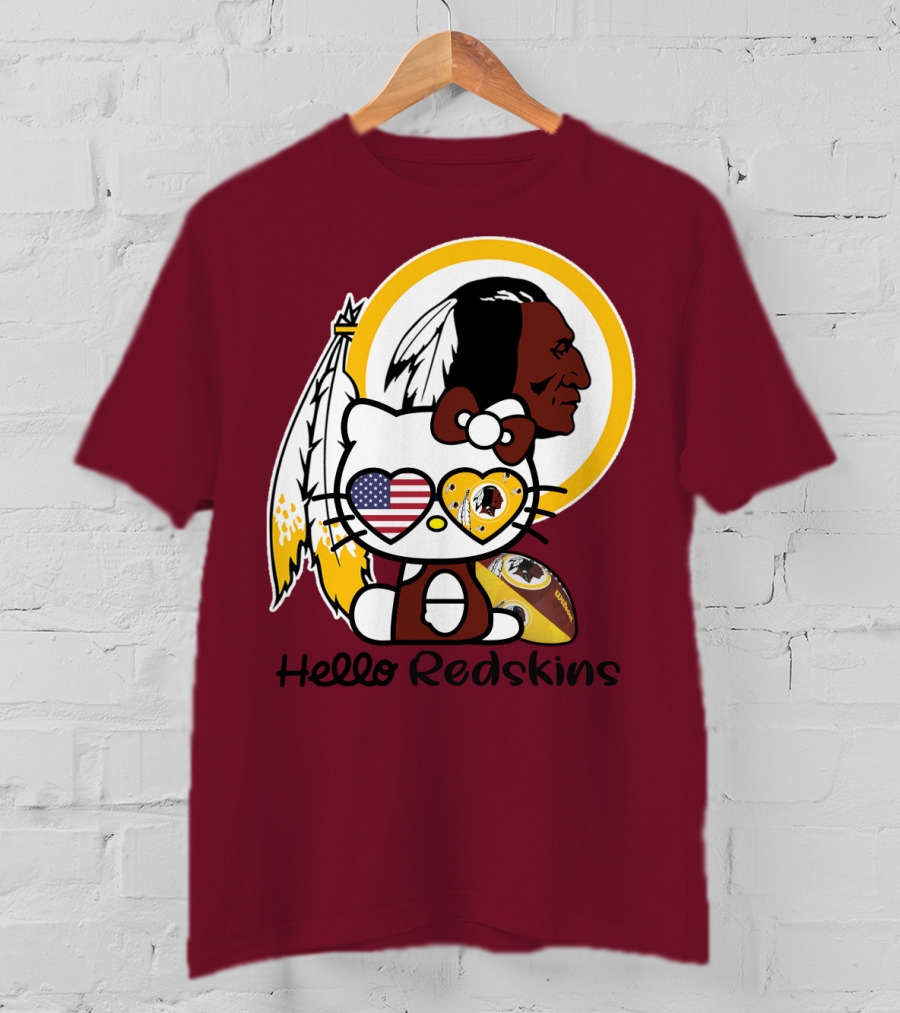 Hello Redskins Icon With Character And Feathers T-Shirt