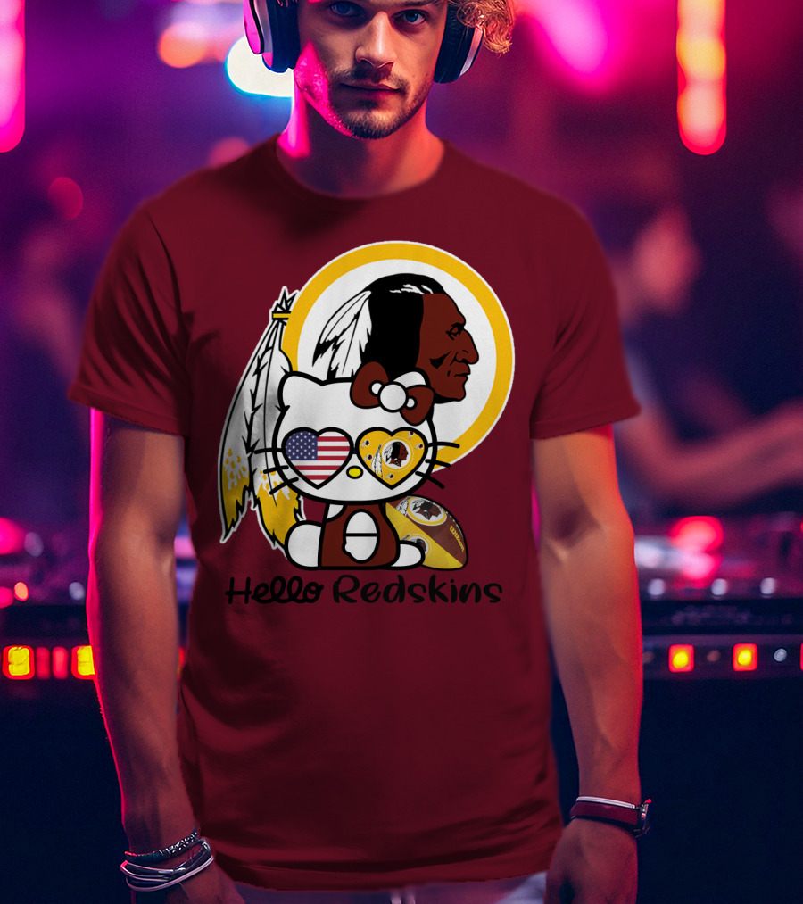 Hello Redskins Icon With Character And Feathers T-Shirt