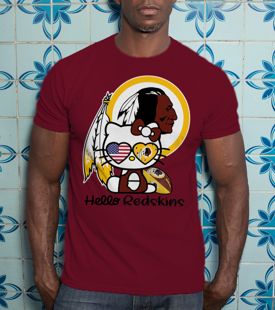 Hello Redskins Icon With Character And Feathers T-Shirt