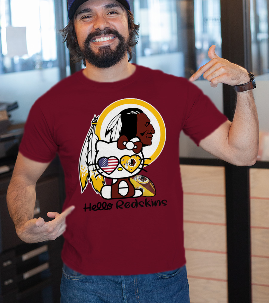 Hello Redskins Icon With Character And Feathers T-Shirt
