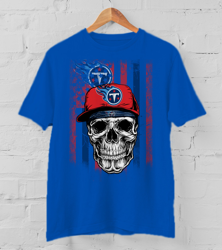 Tennessee Titans Skull With Cap Logo And Stripes T-Shirt