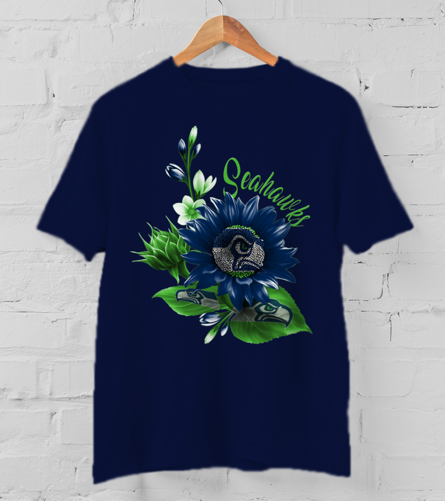 Seahawks Flower Design With Team Logo Elements T-Shirt